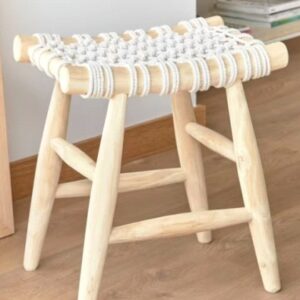 Ξύλινο Σκαμπό Macrame (45x32x45) Wood 60% - Cotton 40% Natural